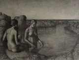 Harald Kolderup, Badende kvinner, Kull på papir