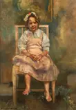 Thorvald Lund-Hansen, Ung jente på stol, 1992, Olje på plate