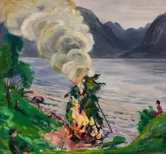 Nikolai Astrup, St.Hansbål ved Jølstervannet, Olje på lerret