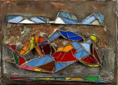 Jørleif Uthaug, Liggende figur, 1956, Metall, glass og fargepulver