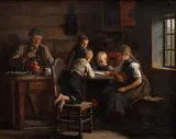 Jahn Ekenæs, Lesestund i en bondestue, 1880, Olje på lerret