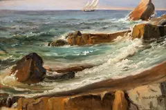 Thomas Fearnley, Sjøstudie, Napoli-golfen, 1834, Olje på papir, oppklebet på plate
