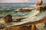 Thomas Fearnley, Sjøstudie, Napoli-golfen, 1834, Olje på papir, oppklebet på plate