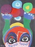 Monkey with balloons by Karel Appel, Litografi, sold Dec 2023