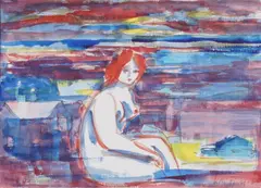 Kai Fjell, Sittende kvinneakt, 1969, Akvarell på papir