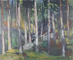 Erling Enger, Skogslandskap, 1942, Olje på plate