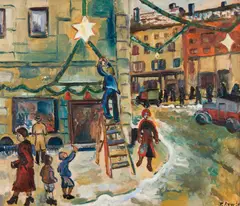 Teddy Røwde, Bygate pyntes til jul, 1931, Olje på plate