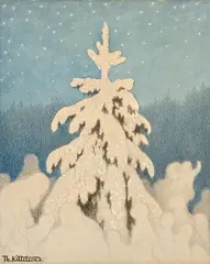 Theodor Kittelsen, Juletreet, Blyant, pastell og akvarell på tykt papir