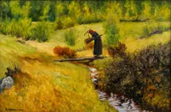 Theodor Kittelsen, Kjærringa ved bækken (Pesta), 1899, Olje på lerret