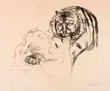 Edvard Munch, Tigeren, 1908-09, Litografi trykket i svart på tykt gulhvitt papir