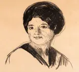 Edvard Munch, Ung kvinne, 1912, Litografi trykket i svart på halvtykt, gulhvitt papir