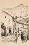 Edvard Munch, Gate i Como, 1922, Litografi trykket i svart på gulhvit papir