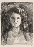 Edvard Munch, Kvinneportrett, 1912, Litografi trykket i svart på middels tynt gulhvitt papir med vannmerke MBM (France)