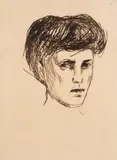 Edvard Munch, Kvinnehode, 1907, Radering trykket i brunlig på tykt gulhvitt papir