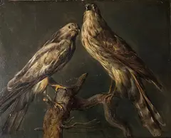 Jacob Calmeyer, To falker, 1830, Olje på plate