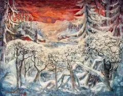 Bendik Riis, Rød himmel, Olje på plate