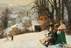 Gustav Wentzel, På en kjelke en solskinnsdag, 1911, Olje på lerret