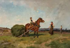 Axel Ender, Landskap med hest og folkeliv, Olje på lerret