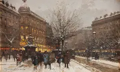 Eugène Galien-Laloue, Les Grands Boulevards, Gouache på middels tykt gulhvitt papir