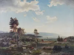 Morten Müller, Kyr ved vanningsstedet, 1853, Olje på lerret