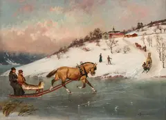 Axel Ender, Sledekjøring på isen, Olje på lerret