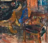 Ludvig Karsten, Interiør med sofa og stol, 1918, Olje på lerret