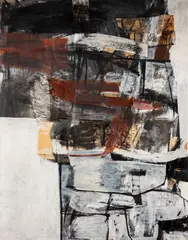 Inger Sitter, Gråsvart, 1964, Plast, olje og collage på lerret