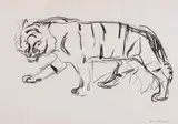 Edvard Munch, Gående tiger *, Litografi trykket i svart på tynt japanpapir