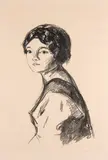 Edvard Munch, Ung kvinne, Litografi trykket i svart på middels tynt gulhvitt papir