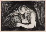 Edvard Munch, Vampyr I, Litografi trykket i svart på tynt gråhvitt papir