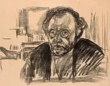 Edvard Munch, Selvportrett med skjegg, Litografi trykket i svart på middels tynt gulhvitt papir