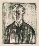 Edvard Munch, Professor Kristian Schreiner, Fargelitografi trykket i svart og grønt på middels tykt gulhvitt papir