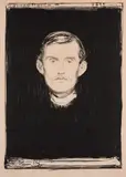 Edvard Munch, Selvportrett, 1895, Litografi trykket i svart på tykt beige papir