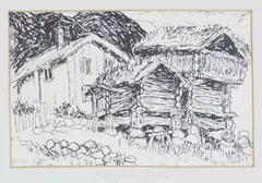 Thorbjørn Egner, Gården Øvre Mo og Midtgarden i Rauland, 1944, Litografi