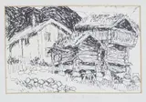 Thorbjørn Egner, Gården Øvre Mo og Midtgarden i Rauland, 1944, Litografi