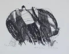 Ludvig Eikaas, Mann og hest i vind, Litografi