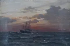 Claus Th. Schjøth, Dampskip i rom sjø, 1884, Olje på lerret