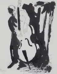 Johannes Rian, Cellospiller, Tusj på papir