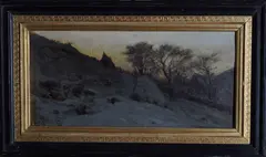 Nikolai Ulfsten, Vinterlandskap med folkeliv, 1877, Olje på lerret