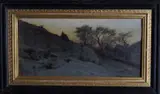 Nikolai Ulfsten, Vinterlandskap med folkeliv, 1877, Olje på lerret