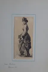 Jacob Bratland, Spaserende dame, München 1885/Ukjent kunstner: Tre putti, Penn/Penn og lavering på papir