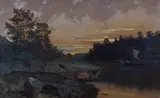 Fredrik Borgen, Kystlandskap med folkeliv, 1880, Olje på lerret