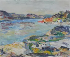 Per Deberitz, Fra Rønnes, Grimstad, 1933, Olje på plate