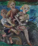 Per Krohg, Barn bærer ved til bålet, 1934, Olje på mahogniplate