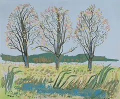 Høstlandskap by Bendik Riis, 1968, Olje på plate, sold Nov 2021