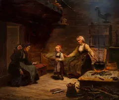 Adolph Tidemand, Velgjørenhet, 1852, Olje på mahogniplate