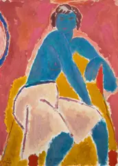 Johannes Rian, Blå akt, 1953, Olje på lerret