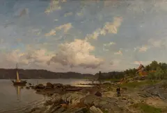 Morten Müller, Kystlandskap med folkeliv, Olje på lerret