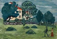 Nikolai Astrup, Hjem fra arbeid, Fargetresnitt med håndkolorering på tynt papir