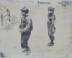 To gutter by Erik Werenskiold, 1909, Radering, lysmål, sold Jun 2021